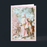 Vintage Pink Santa Claus deer tree Christmas Card  招待状<br><div class="desc">Vintage Pink Santa Claus Christmas  Card</div>