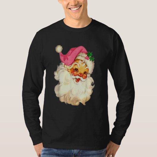 Vintage Pink Santa Claus Pink Christmas Design Tシャツ (正面)