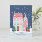 Vintage Pink Script Village Non Photo  Christmas シーズンカード (スタンド正面)