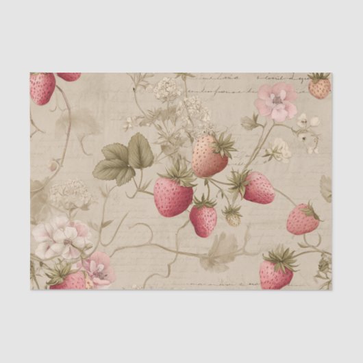 Vintage Pink Strawberries 薄葉紙 (正面)