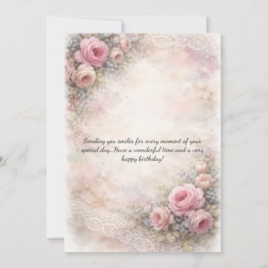 Vintage Pink Tea Setting Birthday | 招待状 (裏面)