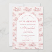 Vintage Pink Toile Baby Shower 招待状 (正面)