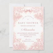 Vintage Pink Toile Lamb Baby Shower 招待状 (正面)