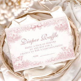 Vintage Pink Toile Lamb Diapper Raffle エンクロージャーカード