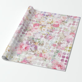 Vintage Pink Watercolor Roses Floral Polka Dots ラッピングペーパー