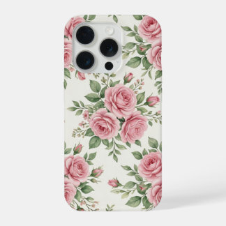 Vintage Pink Watercolor Roses Floral Seamless iPhone 15 Proケース