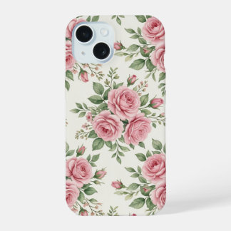 Vintage Pink Watercolor Roses Floral Seamless iPhone 15ケース