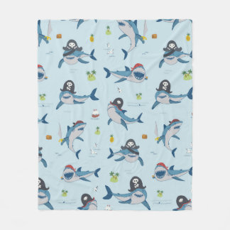 Vintage pirate shark funny sea animal wild hand dr フリースブランケット