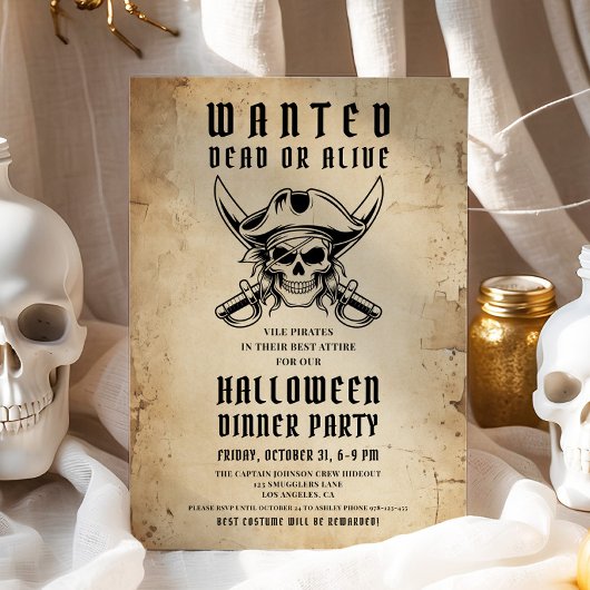 Vintage Pirate Skull Halloween Dinner Party  招待状
