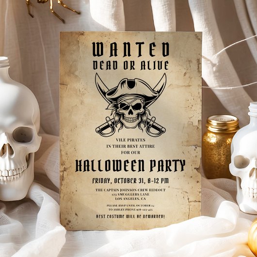 Vintage Pirate Skull Halloween Party  招待状