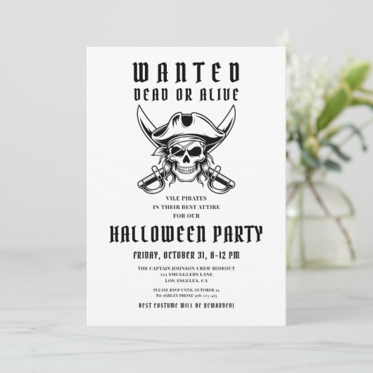Vintage Pirate Skull Halloween Party  招待状 (スタンド正面)