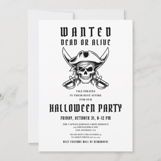 Vintage Pirate Skull Halloween Party  招待状 (正面)