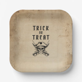 Vintage Pirate Skull Trick Or Treat Halloween ペーパープレート