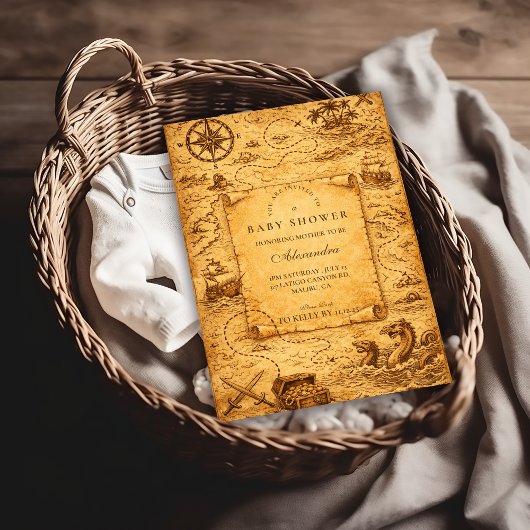 Vintage Pirate Treasure Map Baby Shower 招待状