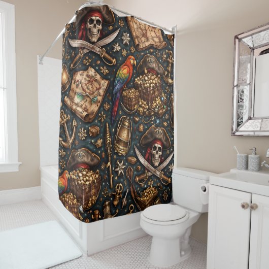 Vintage pirate treasure map shower curtain シャワーカーテン (インサイチュ)