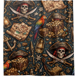 Vintage pirate treasure map shower curtain シャワーカーテン