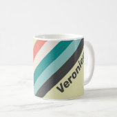 Vintage Pistachio Stripes with Name コーヒーマグカップ (正面右)