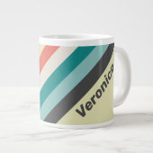 Vintage Pistachio Stripes with Name ジャンボコーヒーマグカップ (正面右)