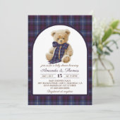 Vintage Plaid Bear Baby Shower 招待状 (スタンド正面)