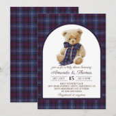 Vintage Plaid Bear Baby Shower 招待状 (正面/裏面)