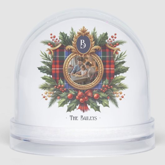 Vintage Plaid Monogram Christmas Holiday Photo (正面)