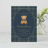 Vintage Plaid Teddy Bear Baby Shower Invitation 招待状 (スタンド正面)