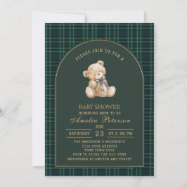 Vintage plaid teddy bear Polo Luxury baby shower I 招待状