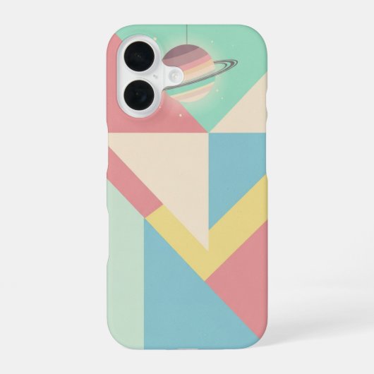 Vintage Planet on Geometric Blocks iPhone 16ケース (裏面)