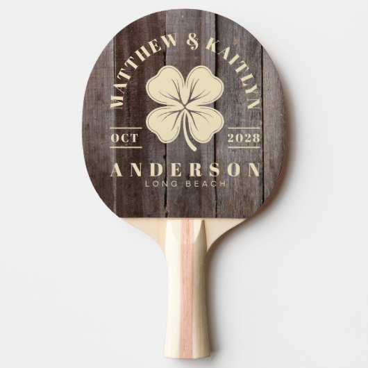 Vintage Planks Irish Lucky Clover Wedding Crest 卓球ラケット (正面)