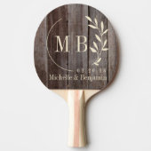 Vintage Planks Leaf Wedding Monogram 卓球ラケット (正面)