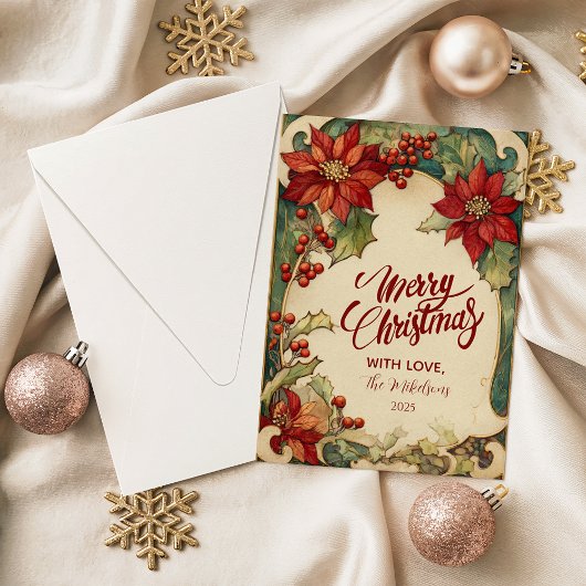 Vintage Poinsettia Christmas シーズンカード