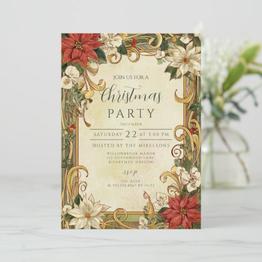 Vintage Poinsettia Christmas 招待状 (スタンド正面)
