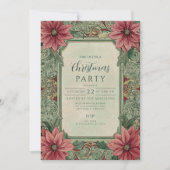 Vintage Poinsettia Christmas Party Celebration 招待状 (正面)