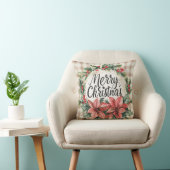 Vintage Poinsettia Merry Christmas Pillow クッション (椅子)