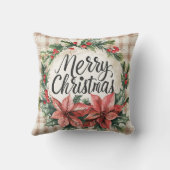 Vintage Poinsettia Merry Christmas Pillow クッション (裏面)