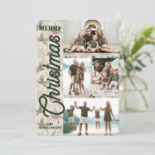 Vintage Poinsettias Merry Christmas Photo シーズンカード (スタンド正面)