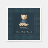Vintage Polo Bear Tartan Baby Shower スタンダードカクテルナプキン (正面)