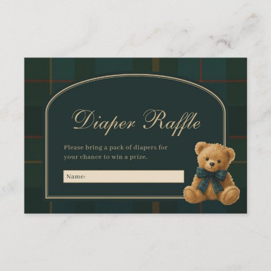 Vintage Polo Plaid Teddy Bear Diaper Raffle エンクロージャーカード (正面)