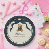 Vintage Polo Plaid Teddy Bear Navy Bow ペーパープレート (パーティー)