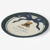 Vintage Polo Plaid Teddy Bear Navy Bow ペーパープレート (アングル)