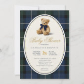 Vintage Polo Teddy Bear Plaid Baby Shower 招待状 (正面)