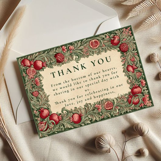 Vintage Pomegranate Garden Wedding サンキューカード