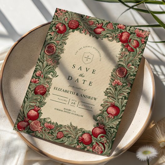Vintage Pomegranate Garden Wedding セーブザデート