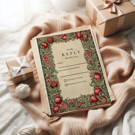 Vintage Pomegranate Garden Wedding 出欠カード