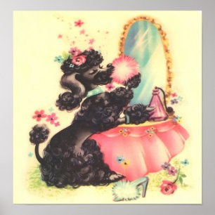 Vintage poodle at vanity ポスター