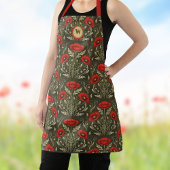 Vintage Poppies Gold Red Art Nouveau Monogram エプロン