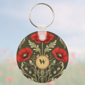 Vintage Poppies Gold Red Art Nouveau Monogram キーホルダー