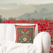 Vintage Poppies Gold Red Art Nouveau Monogram クッション