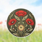 Vintage Poppies Gold Red Art Nouveau Monogram セラミックノブ