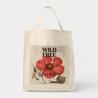 Vintage Poppy Botanical Grocery Tote Bag トートバッグ